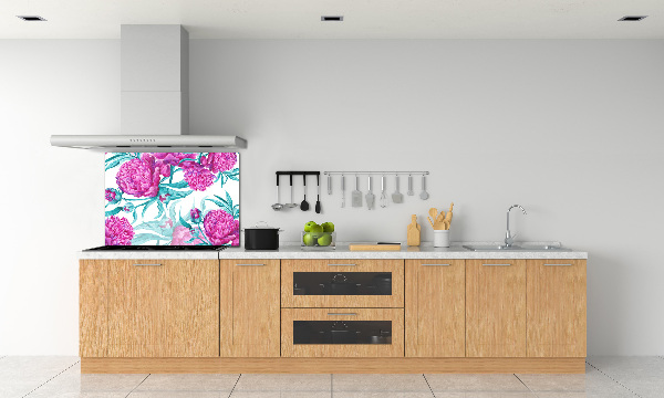 Rivestimento parete cucina con motivo di peonie rosa