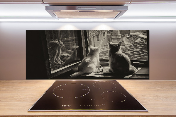 Pannello retrocucina con stampa raffigurante gatti alla finestra