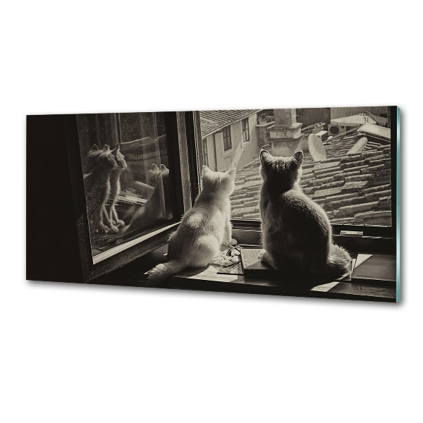 Pannello retrocucina con stampa raffigurante gatti alla finestra