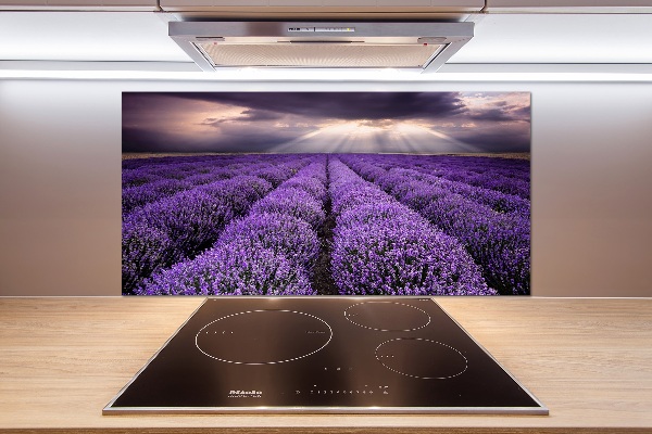 Rivestimento parete cucina con motivo a campo di lavanda