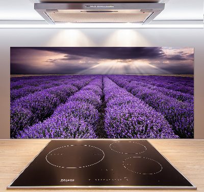 Rivestimento parete cucina con motivo a campo di lavanda