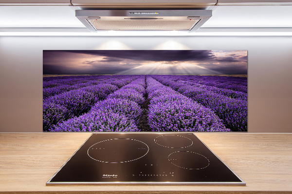 Rivestimento parete cucina con motivo a campo di lavanda