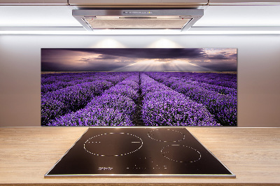 Rivestimento parete cucina con motivo a campo di lavanda