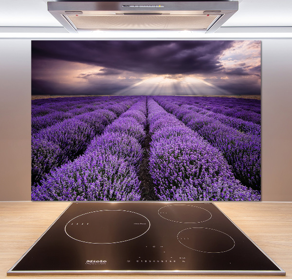 Rivestimento parete cucina con motivo a campo di lavanda