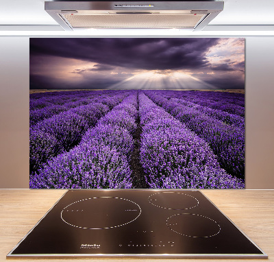 Rivestimento parete cucina con motivo a campo di lavanda