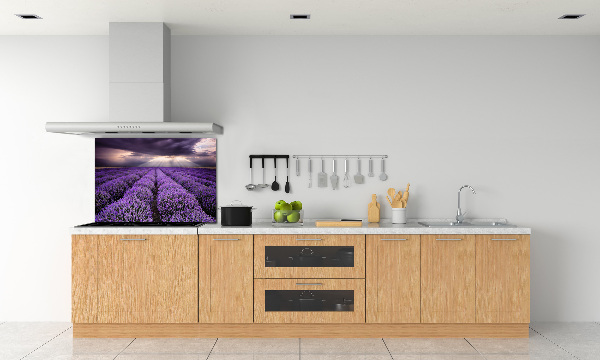 Rivestimento parete cucina con motivo a campo di lavanda