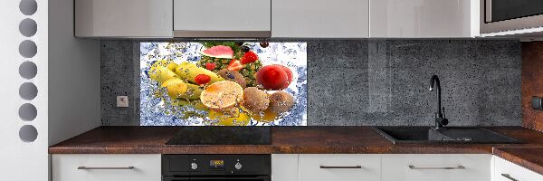 Pannello paraschizzi cucina con motivo di frutta e gocce d'acqua