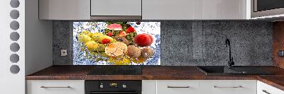 Pannello paraschizzi cucina con motivo di frutta e gocce d'acqua