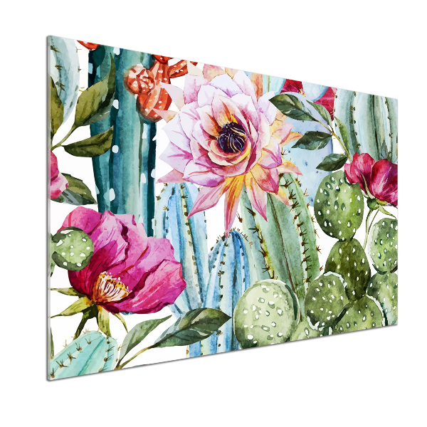 Rivestimento parete cucina con motivo di cactus e fiori