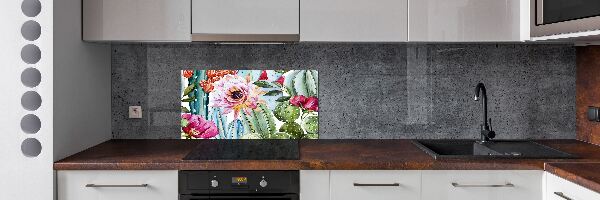 Rivestimento parete cucina con motivo di cactus e fiori