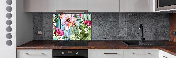 Rivestimento parete cucina con motivo di cactus e fiori