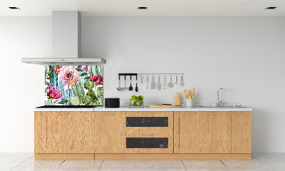 Rivestimento parete cucina con motivo di cactus e fiori