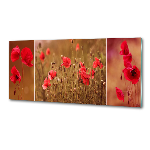 Pannello paraschizzi cucina con motivo trittico dei papaveri