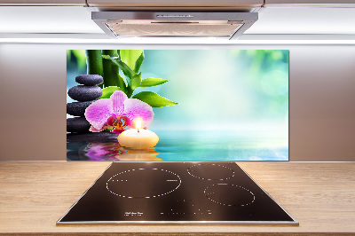 Rivestimento parete cucina con motivo orchidea di bambù