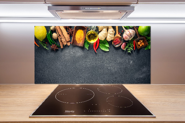 Pannello retrocucina con motivo di erbe aromatiche e spezie