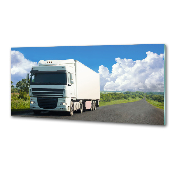 Pannello paraschizzi cucina con stampa di un camion bianco
