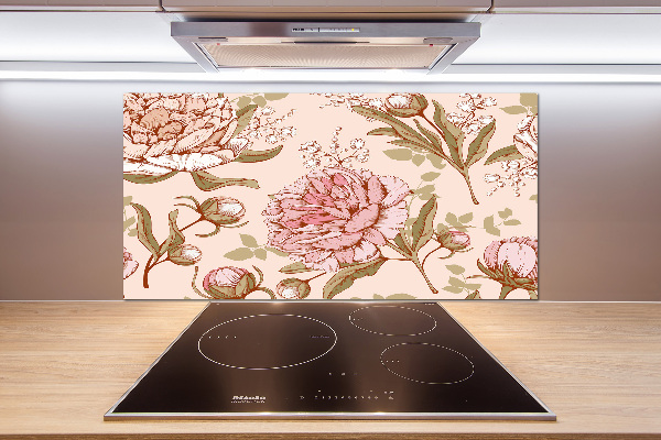 Rivestimento parete cucina con motivo peonie