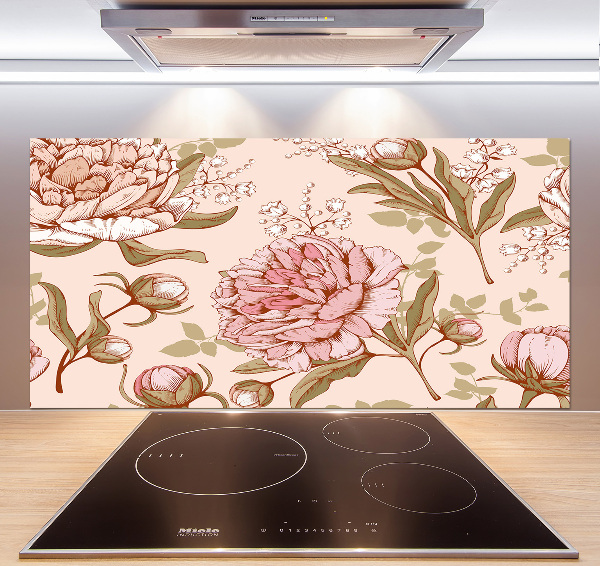 Rivestimento parete cucina con motivo peonie