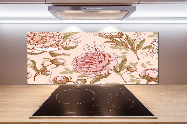 Rivestimento parete cucina con motivo peonie