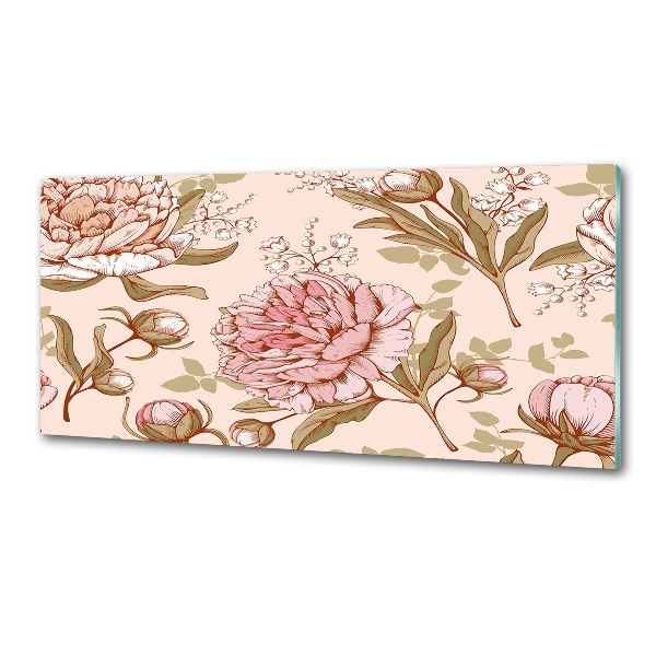 Rivestimento parete cucina con motivo peonie