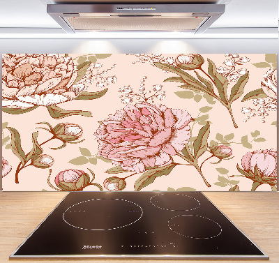 Rivestimento parete cucina con motivo peonie