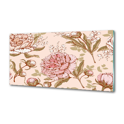 Rivestimento parete cucina con motivo peonie