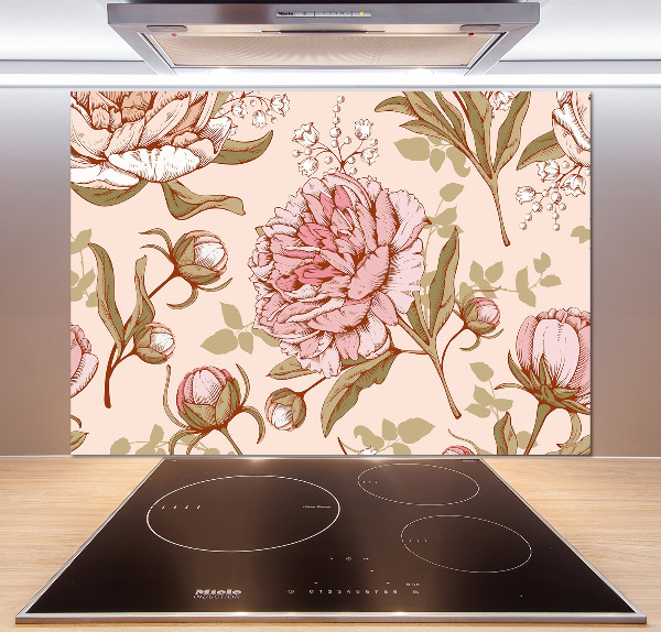 Rivestimento parete cucina con motivo peonie