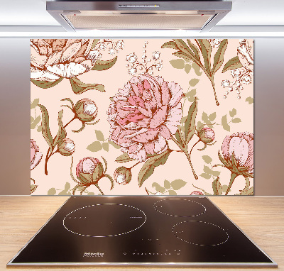 Rivestimento parete cucina con motivo peonie