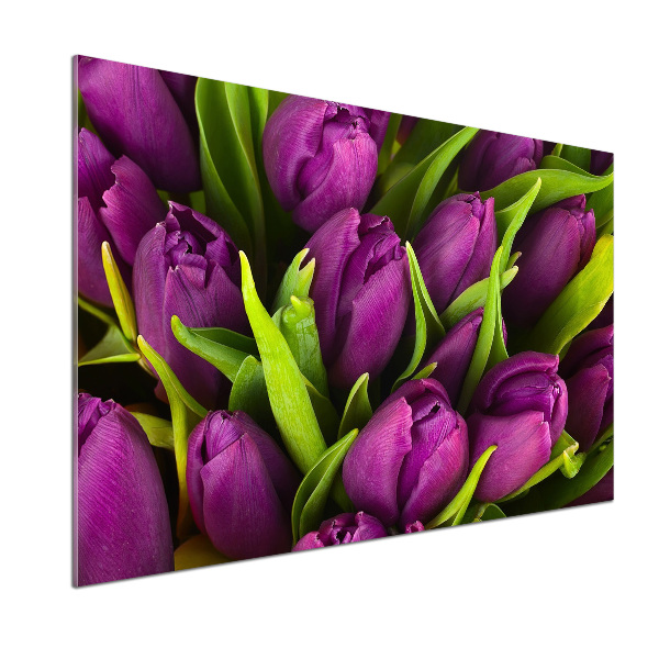 Rivestimento parete cucina con motivo di tulipani viola