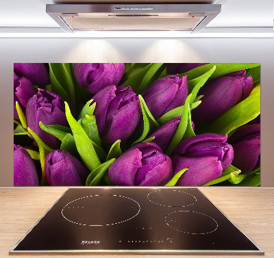 Rivestimento parete cucina con motivo di tulipani viola