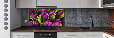Rivestimento parete cucina con motivo di tulipani viola