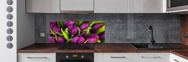 Rivestimento parete cucina con motivo di tulipani viola