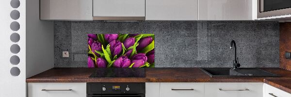 Rivestimento parete cucina con motivo di tulipani viola