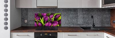 Rivestimento parete cucina con motivo di tulipani viola