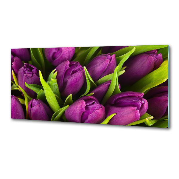 Rivestimento parete cucina con motivo di tulipani viola