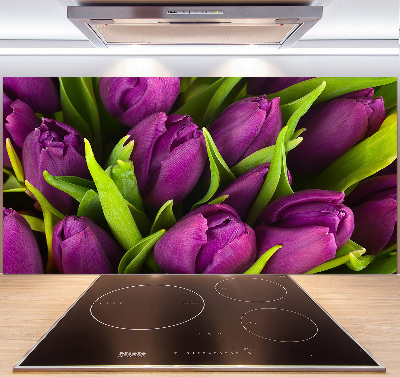Rivestimento parete cucina con motivo di tulipani viola