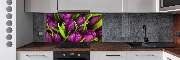 Rivestimento parete cucina con motivo di tulipani viola
