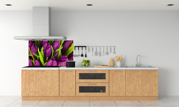 Rivestimento parete cucina con motivo di tulipani viola