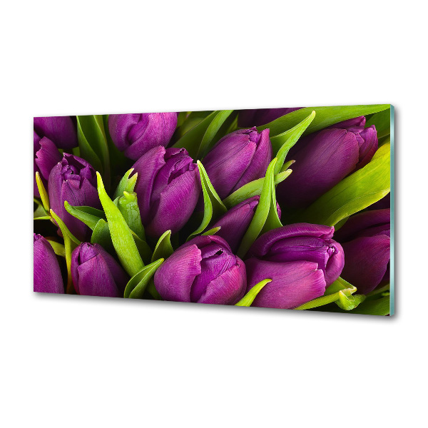 Rivestimento parete cucina con motivo di tulipani viola