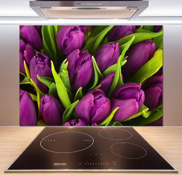 Rivestimento parete cucina con motivo di tulipani viola