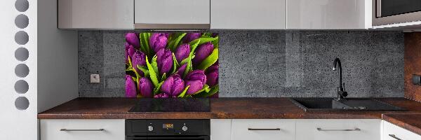 Rivestimento parete cucina con motivo di tulipani viola