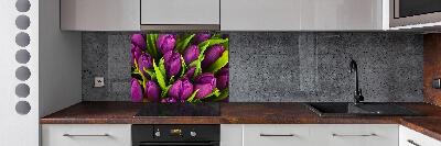 Rivestimento parete cucina con motivo di tulipani viola