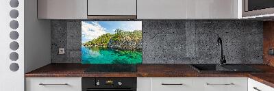 Pannello paraschizzi cucina con finitura Laguna Blu