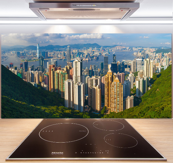 Rivestimento parete cucina con panorama di Hong Kong
