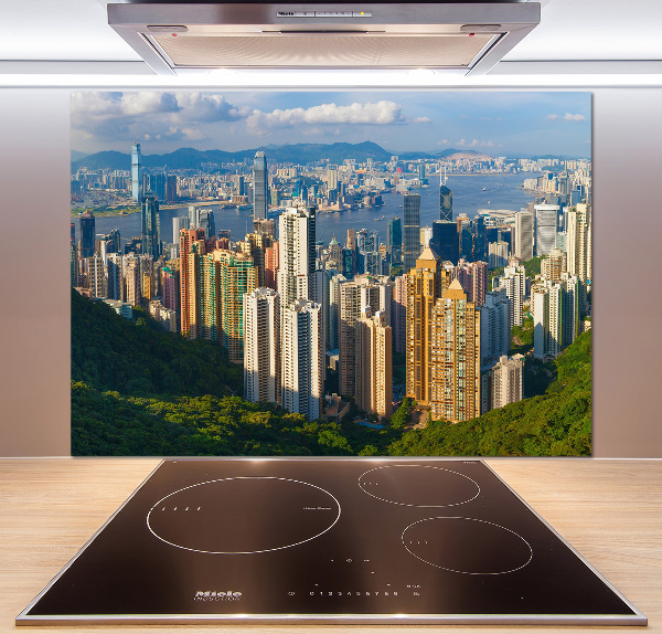 Rivestimento parete cucina con panorama di Hong Kong