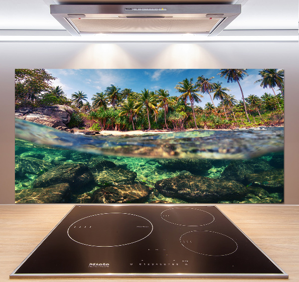 Rivestimento parete cucina con motivo spiaggia tropicale