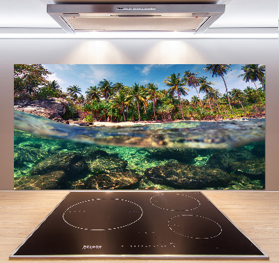 Rivestimento parete cucina con motivo spiaggia tropicale