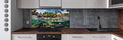 Rivestimento parete cucina con motivo spiaggia tropicale