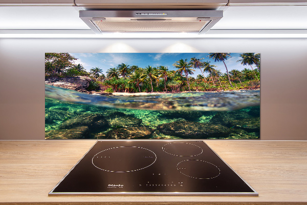 Rivestimento parete cucina con motivo spiaggia tropicale