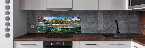 Rivestimento parete cucina con motivo spiaggia tropicale